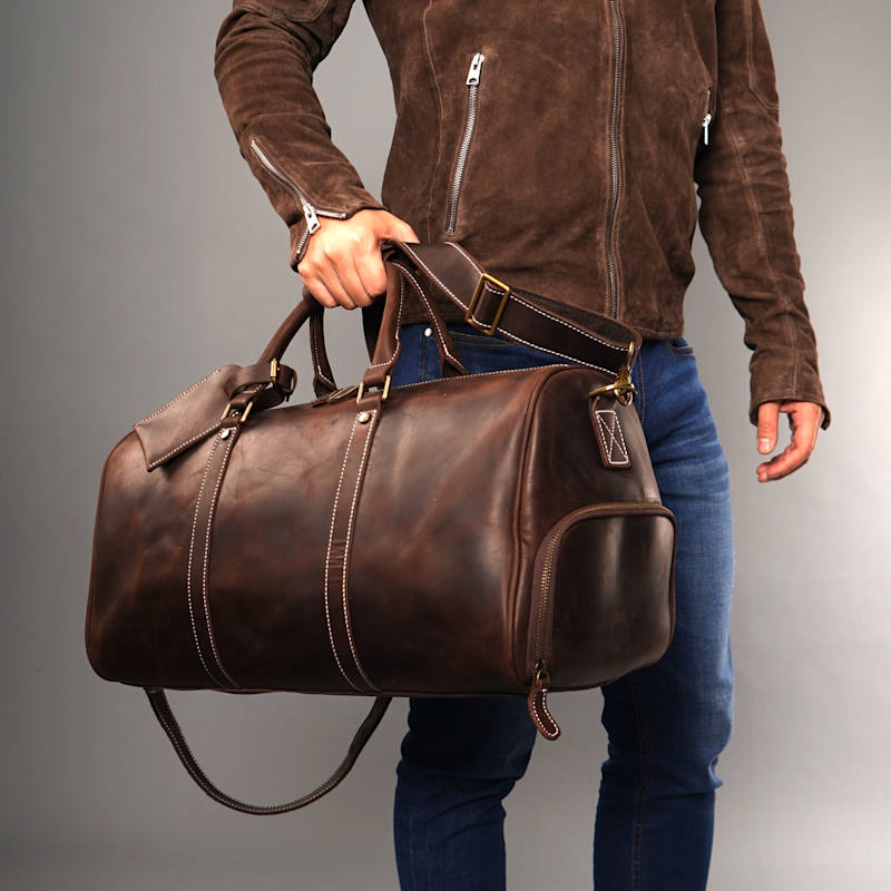 Thumbnail of Leather Over Night Bag With Shoe Storage - Dark Brown image