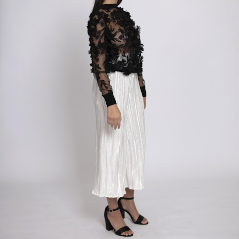 Black 3D Flower Sheer Top | NARCES | Wolf & Badger