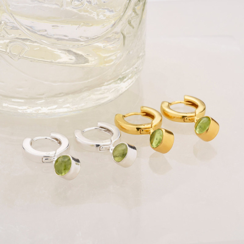 Thumbnail of Gem Hoop Birthstone Earrings August Gold Plated Sterling Silver - Peridot image