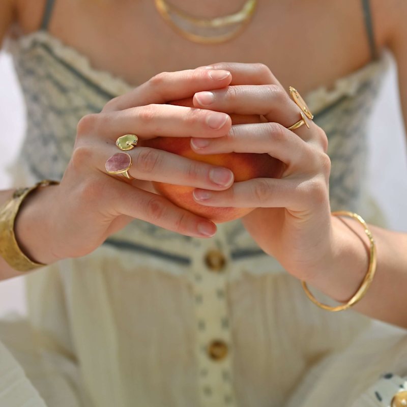 Thumbnail of Strawberry Quartz Gemstone Huggie Ring image