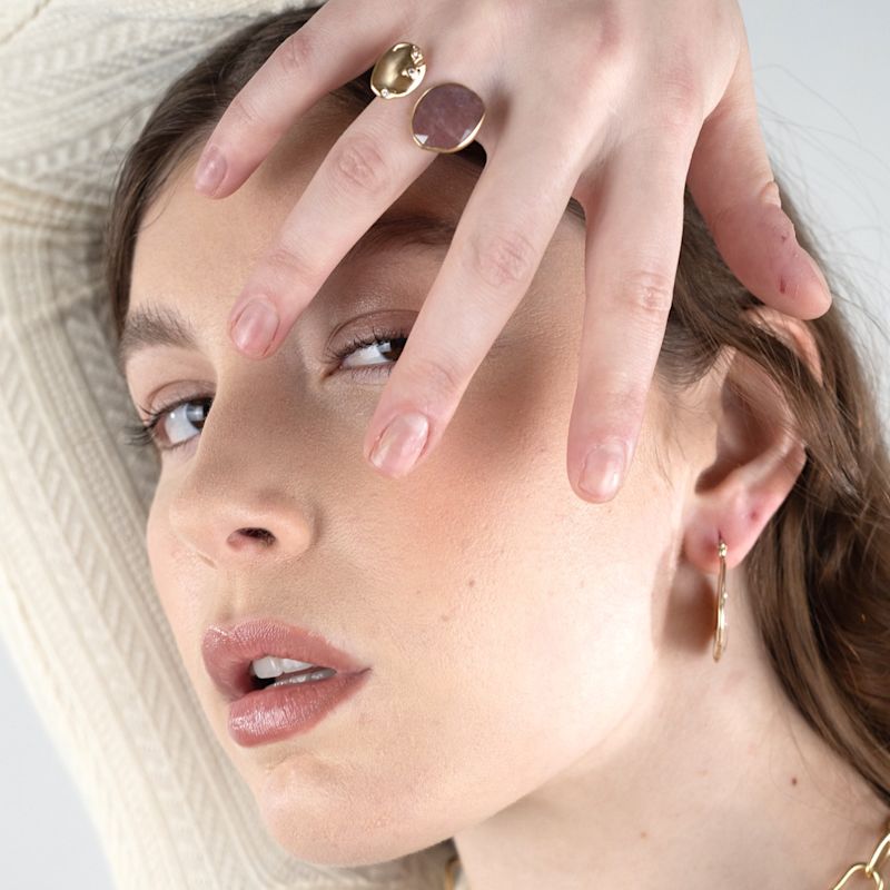 Thumbnail of Strawberry Quartz Gemstone Huggie Ring image