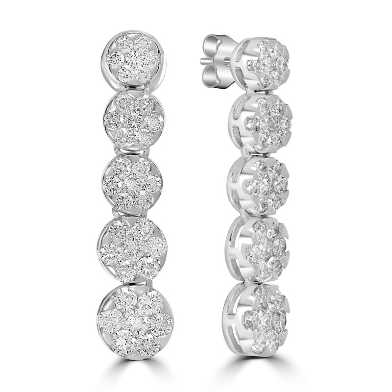 Thumbnail of Floral Diamond Drop Earrings in 18K White Gold image