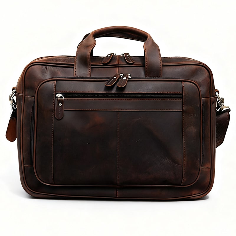 Thumbnail of Genuine Leather Briefcase With Luggage Strap - Dark Brown image