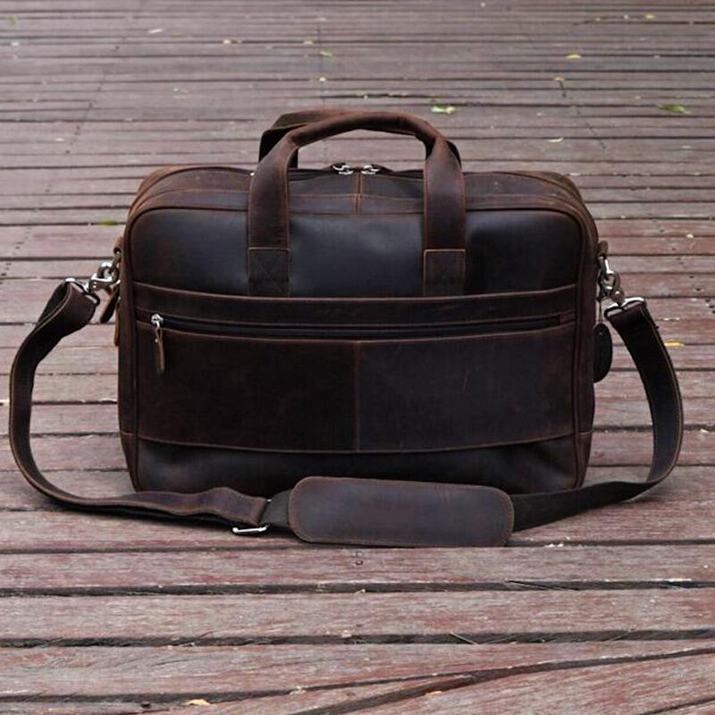 Thumbnail of Genuine Leather Briefcase With Luggage Strap - Dark Brown image