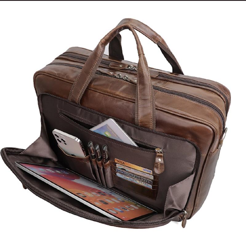Thumbnail of Genuine Leather Briefcase With Luggage Strap - Polished Brown image
