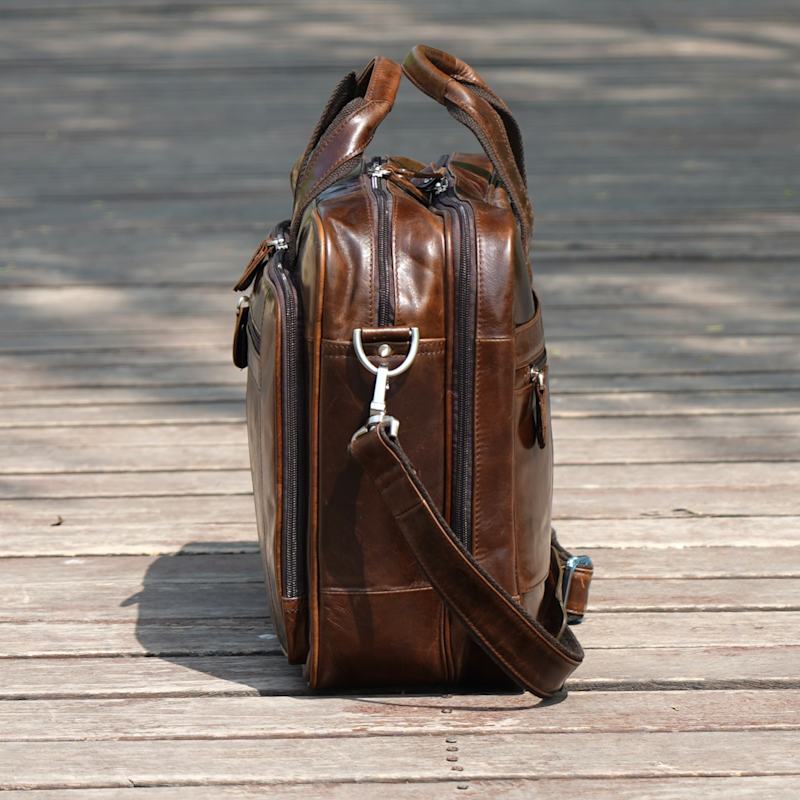 Thumbnail of Genuine Leather Briefcase With Luggage Strap - Polished Brown image