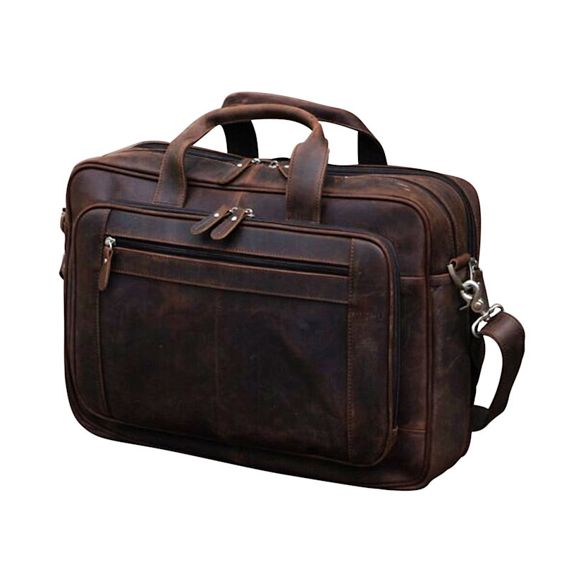 Thumbnail of Genuine Leather Briefcase With Luggage Strap - Worn Brown image