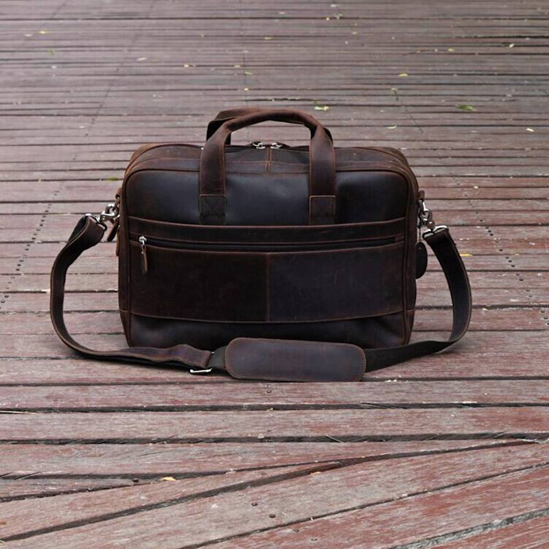 Thumbnail of Genuine Leather Briefcase With Luggage Strap - Worn Brown image