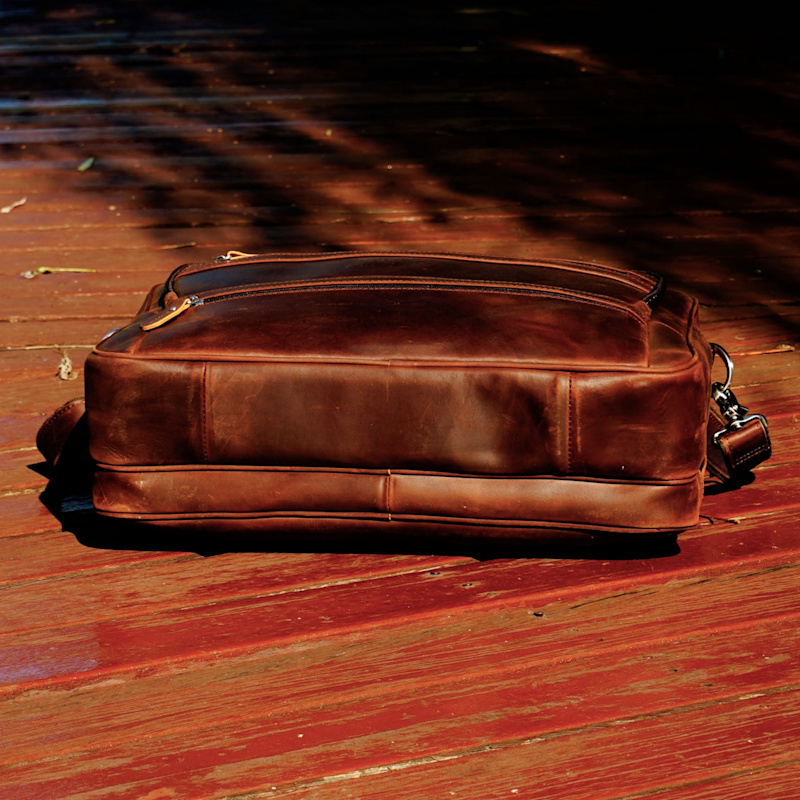 Thumbnail of Genuine Leather Briefcase With Multiple Pockets - Dark Brown image