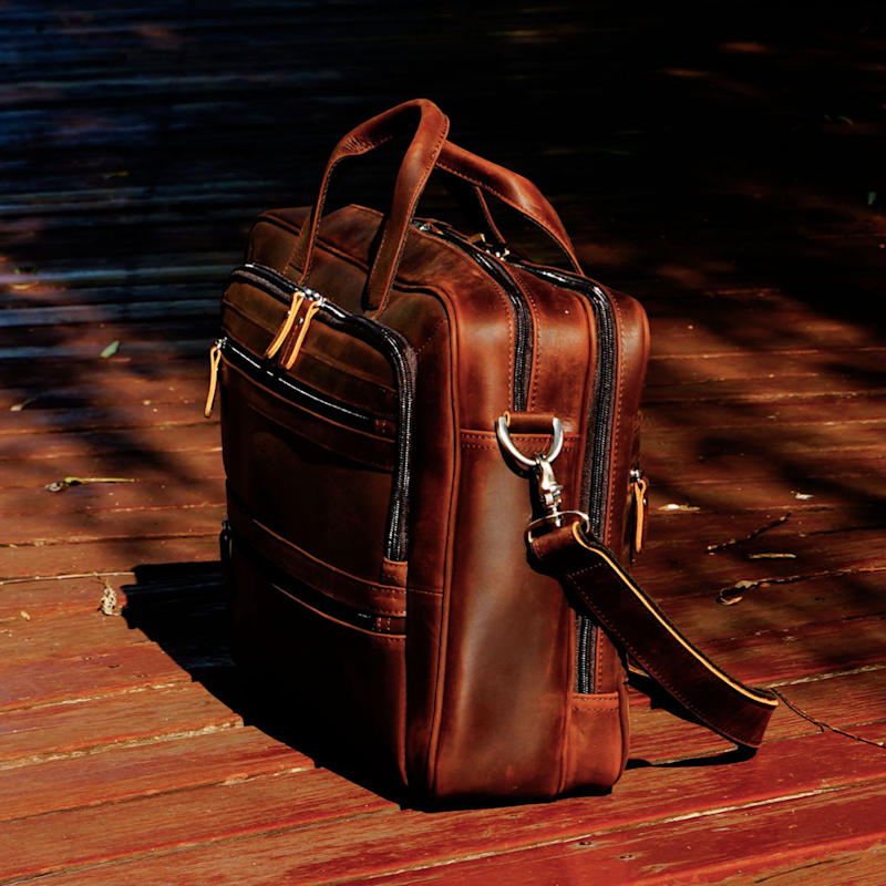 Thumbnail of Genuine Leather Briefcase With Multiple Pockets - Dark Brown image
