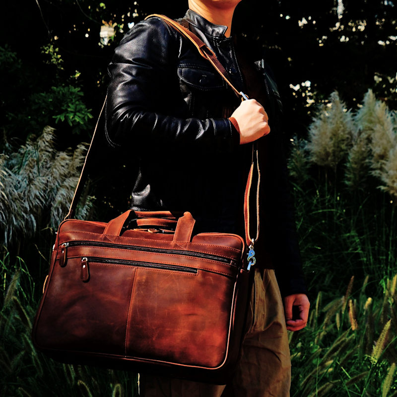 Thumbnail of Genuine Leather Briefcase With Zip Pockets image