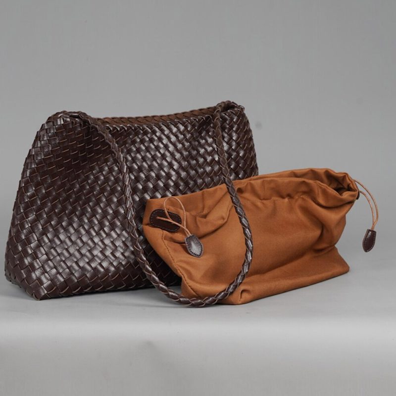 Thumbnail of Hand Weaving Vegan Leather Shoulder Bag 'Suzy' - Dark Brown image
