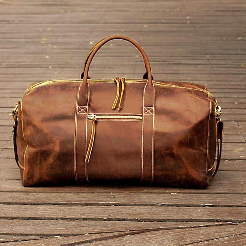 Thumbnail of Genuine Leather Duffel Travel Bag - Light Brown image