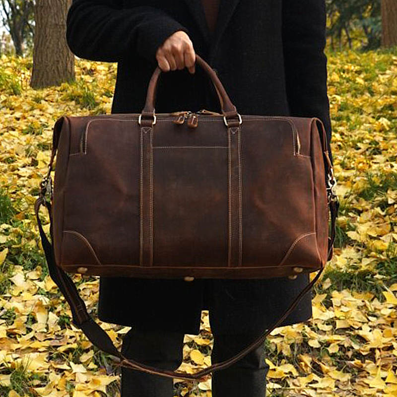 Thumbnail of Genuine Leather Duffel With Zip Pocket - Dark Brown image