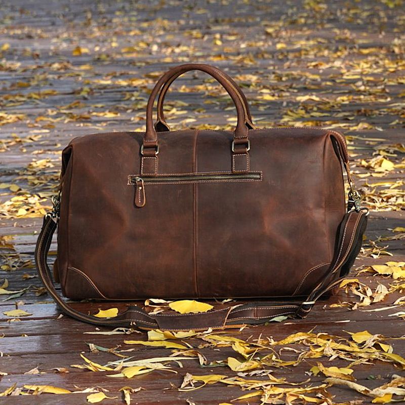 Thumbnail of Genuine Leather Duffel With Zip Pocket - Dark Brown image