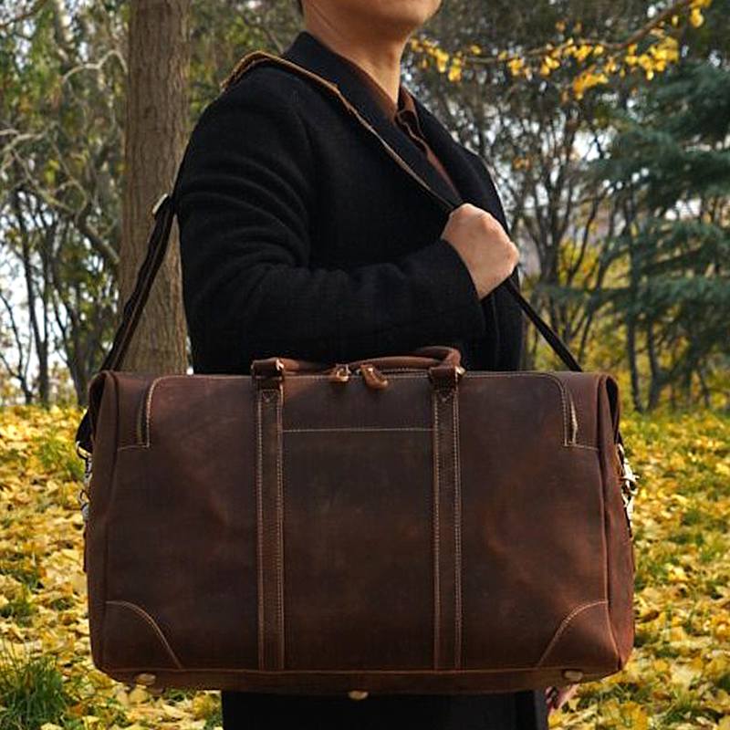 Thumbnail of Genuine Leather Duffel With Zip Pocket - Dark Brown image