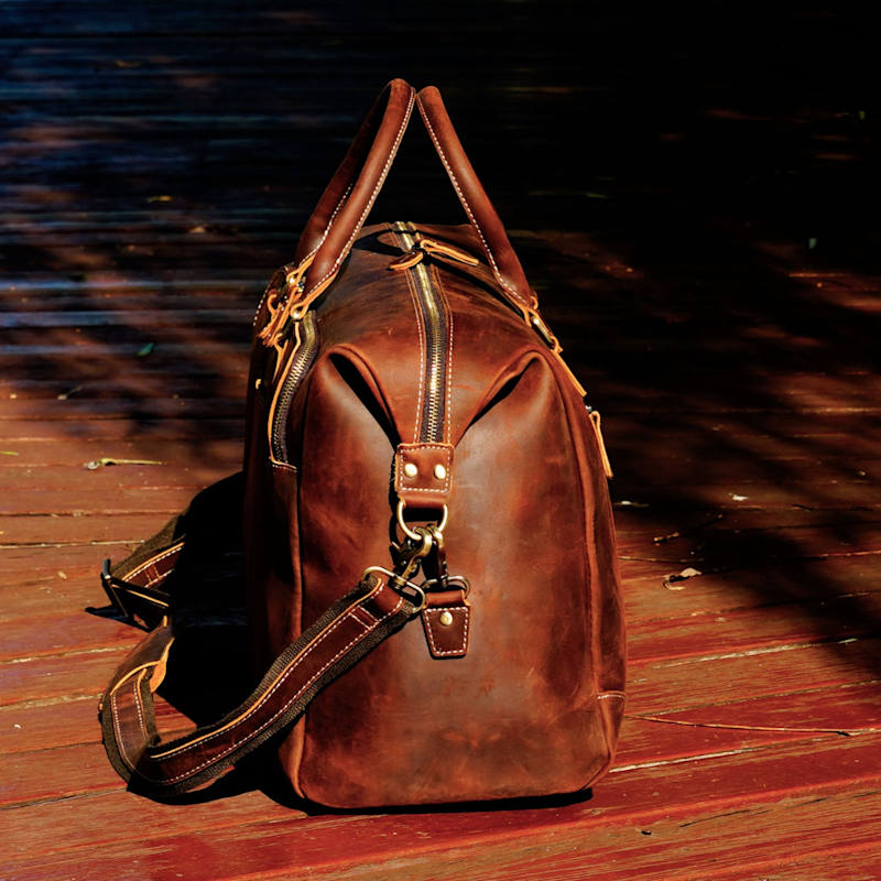 Thumbnail of Genuine Leather Duffel With Zip Pocket - Dark Brown image