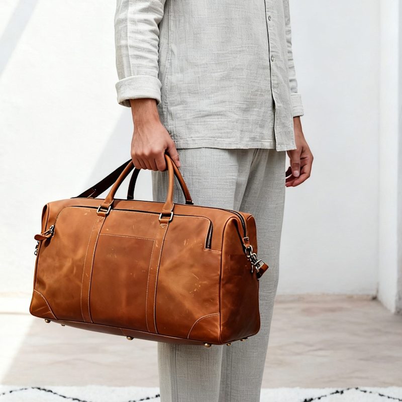 Thumbnail of Genuine Leather Duffel With Zip Pockets image