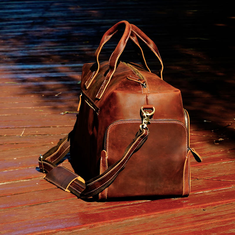 Thumbnail of Genuine Leather Front Pockets Overnight Bag image