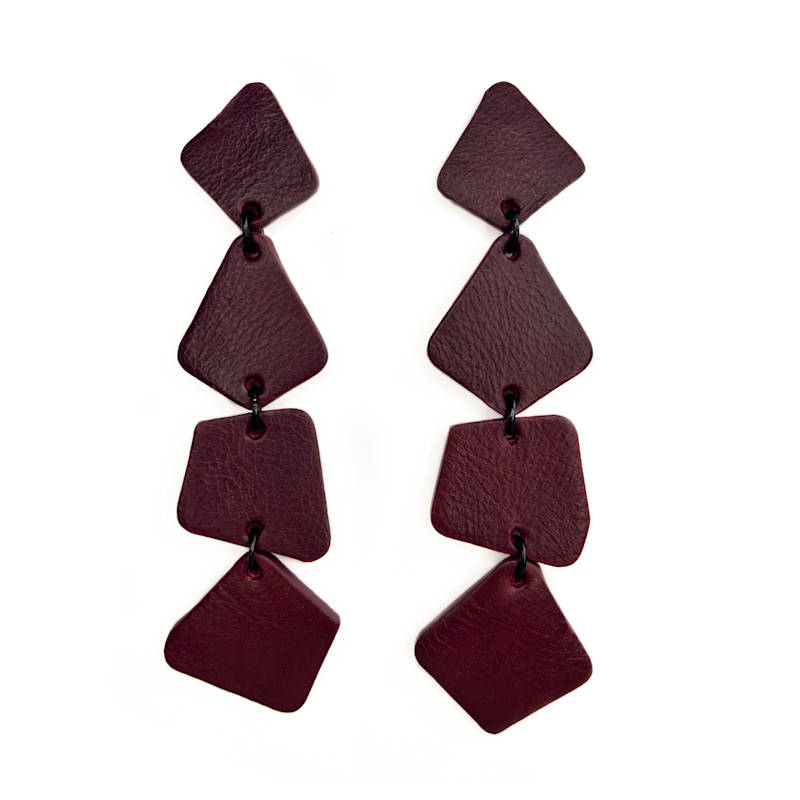 Thumbnail of Geometric Cascade Leather Earrings Burgundy image