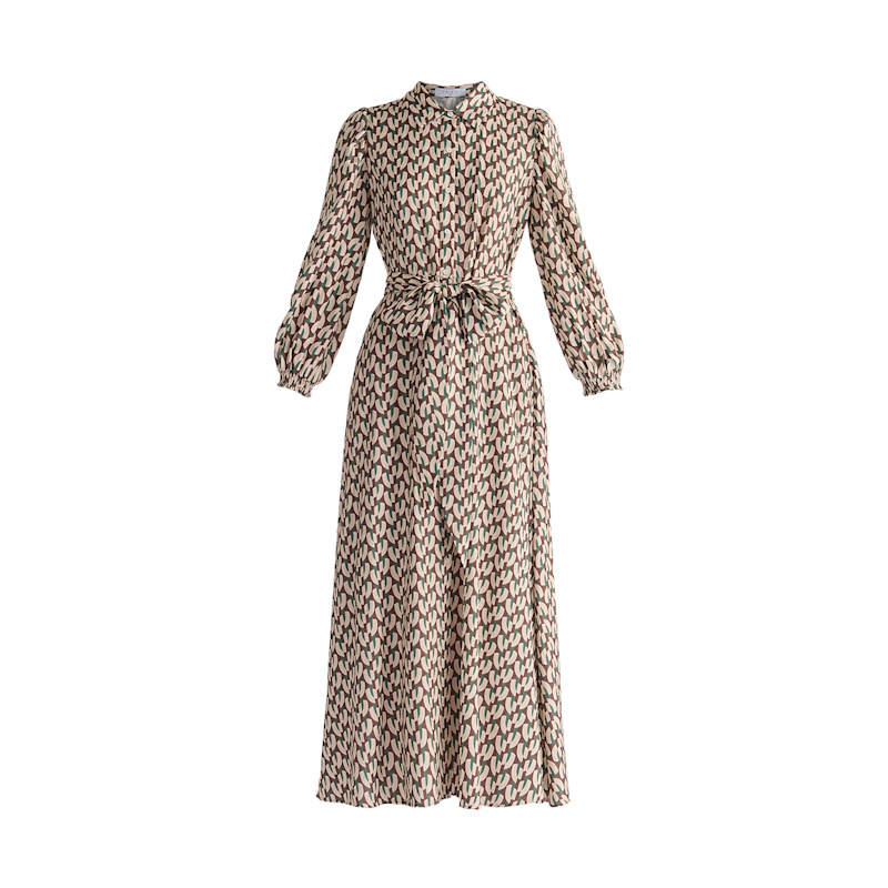 Geometric Print Maxi Shirt Dress In Brown, Beige & Green | PAISIE | Wolf &  Badger