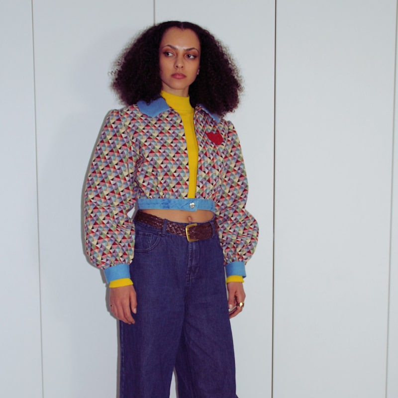 Thumbnail of Geometric Tapestry Cropped Bomber Jacket image