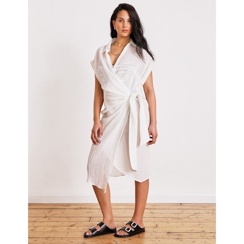 crinkle linen dress Baserange Brown Max Crinkle Linen Maxi Dress