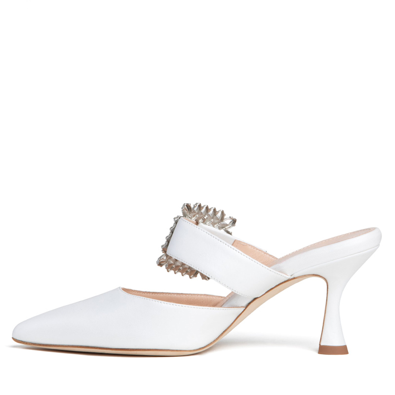 Thumbnail of Georgina White Pearlized Leather Mule Elegant & Sexy With Jewels Wedding Bridal For Evening Wear image