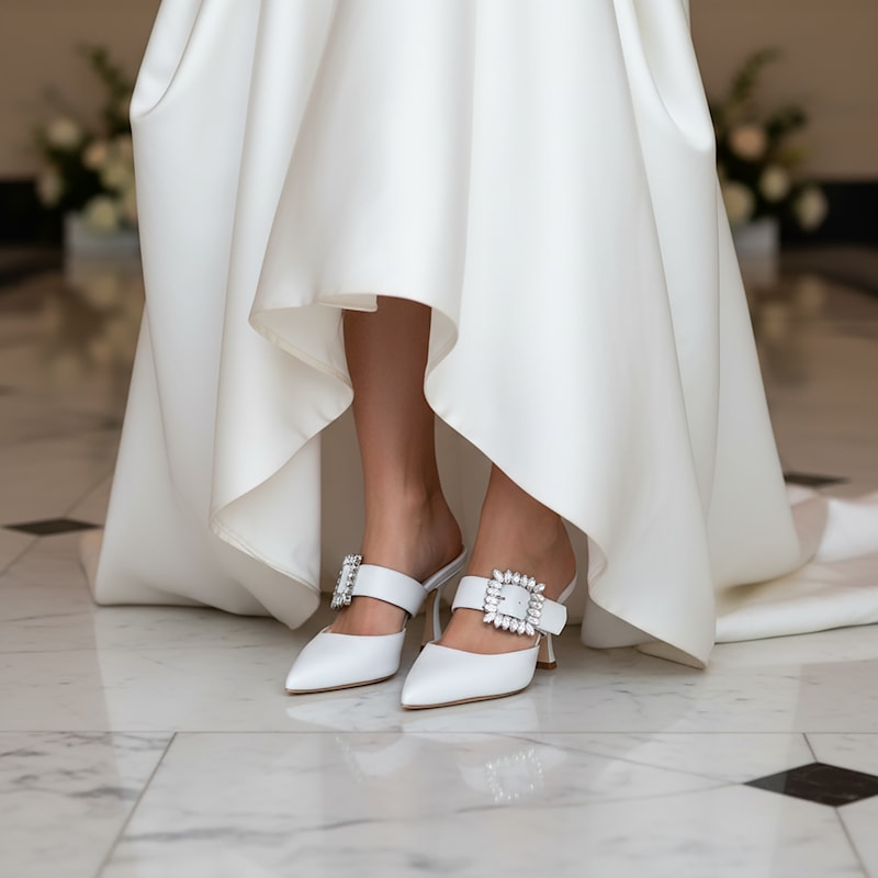 Thumbnail of Georgina White Pearlized Leather Mule Elegant & Sexy With Jewels Wedding Bridal For Evening Wear image