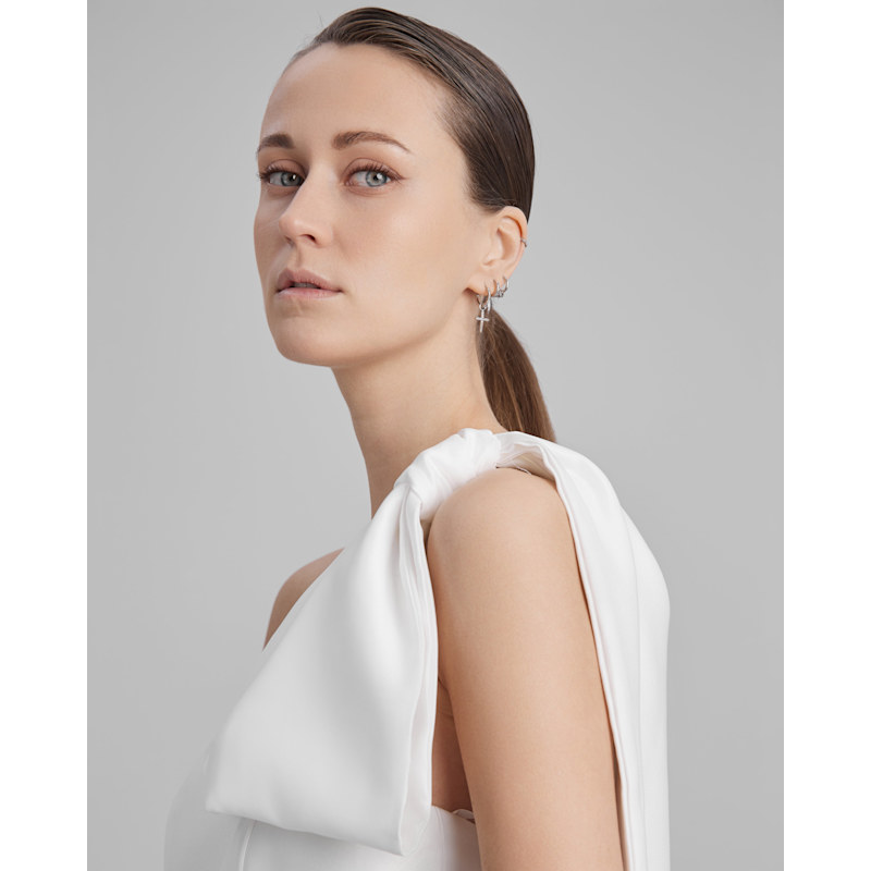 Thumbnail of Gigi Dress + Cape Bow | Strapless Cone Maxi In White image