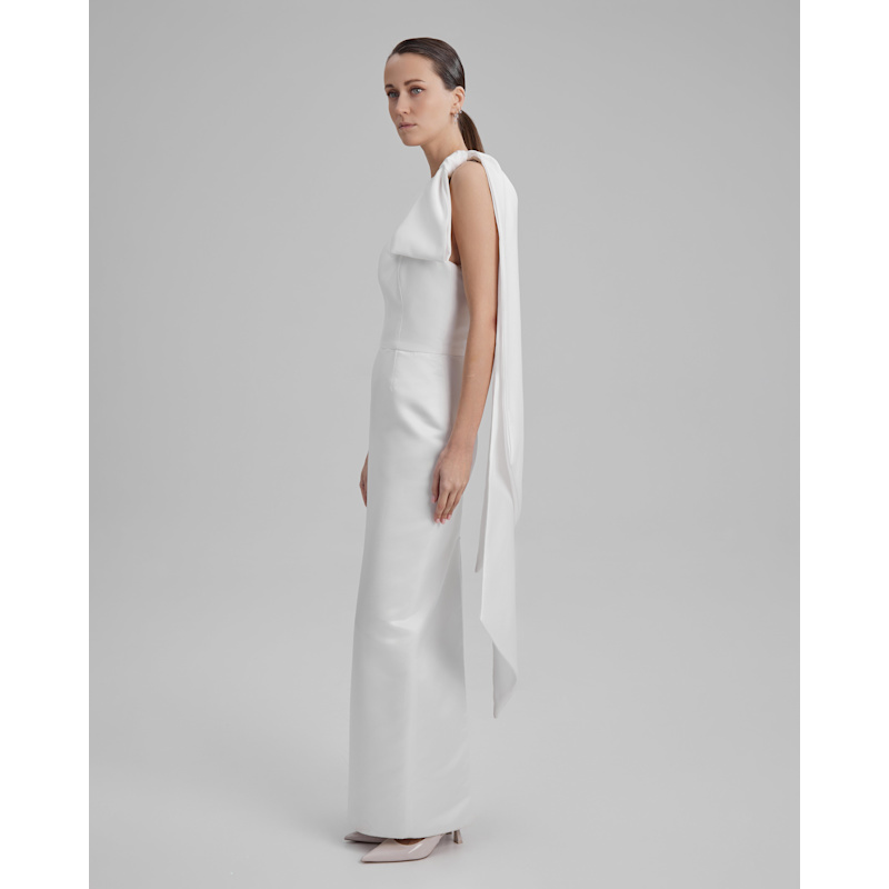 Thumbnail of Gigi Dress + Cape Bow | Strapless Cone Maxi In White image
