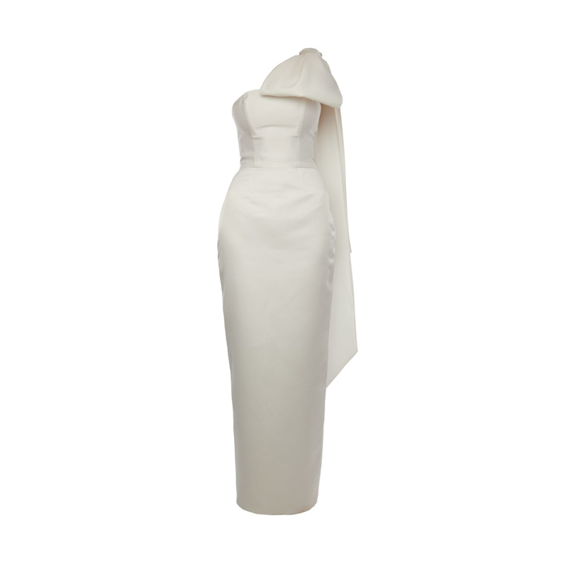 Thumbnail of Gigi Dress + Cape Bow | Strapless Cone Maxi In White image