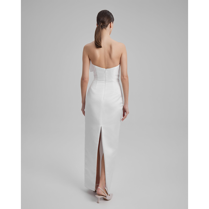 Thumbnail of Gigi Dress + Small Bow | Strapless Pencil Maxi In White image