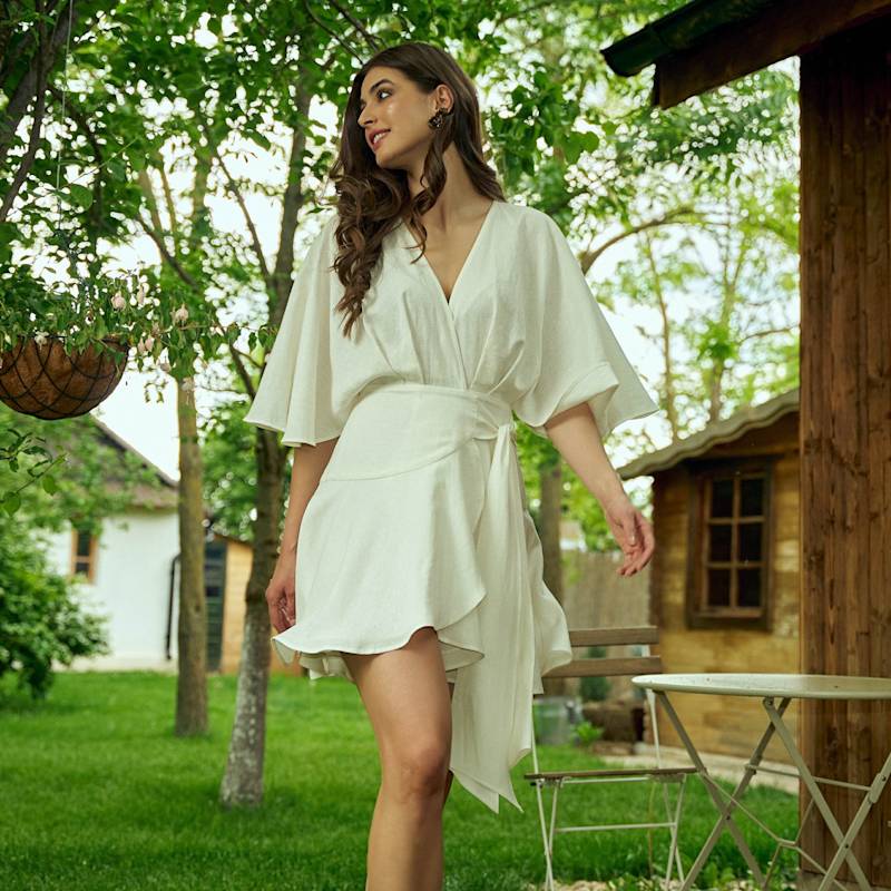 Franca Mini Wrap Dress In Off-White | Noria Anis | Wolf & Badger