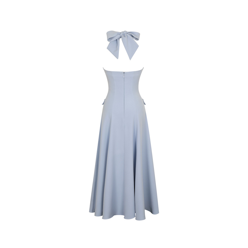 Gillian Mist Blue Halter A-Line Midi Dress | Miss Circle New York | Wolf &  Badger