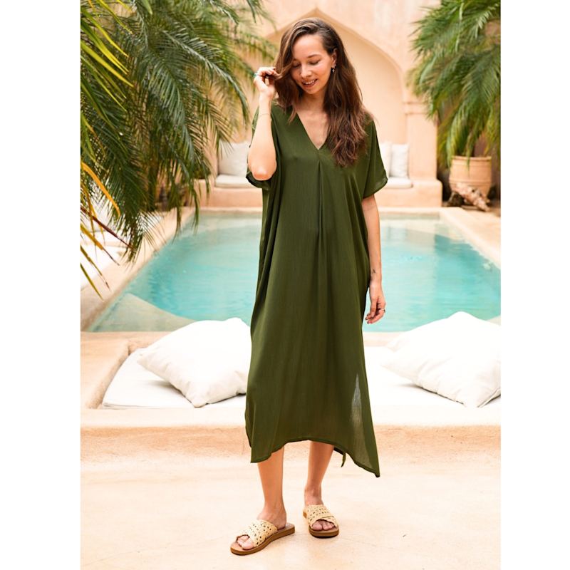Thumbnail of Gina Breezy Crinkle Kaftan Dress In Forest Green image