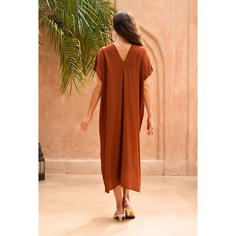 Thumbnail of Gina Breezy Crinkle Kaftan Dress In Terracotta image