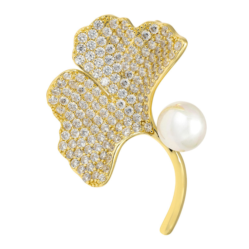 Thumbnail of Ginkgo Leaf And Pearl Brooch Gold image