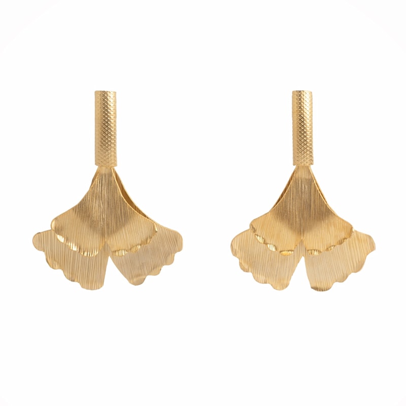 Thumbnail of Ginko Leaf Gold Plated Dangle Earrings image