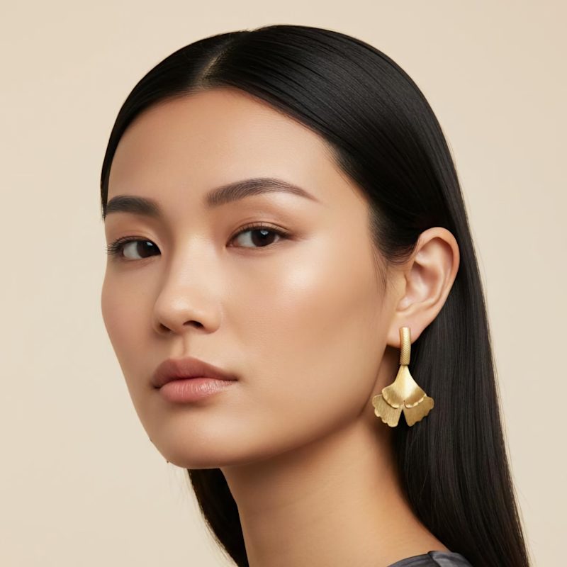 Thumbnail of Ginko Leaf Gold Plated Dangle Earrings image