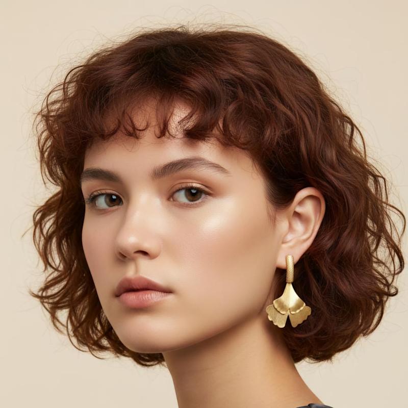 Thumbnail of Ginko Leaf Gold Plated Dangle Earrings image