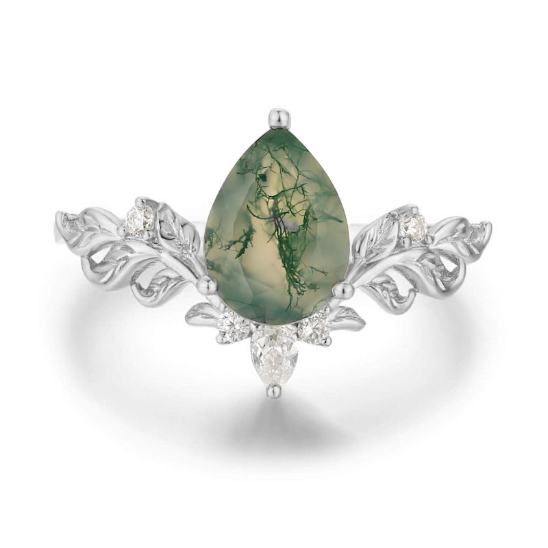 Thumbnail of Dewdrop Moss Agate Ring White Gold Vermeil© image
