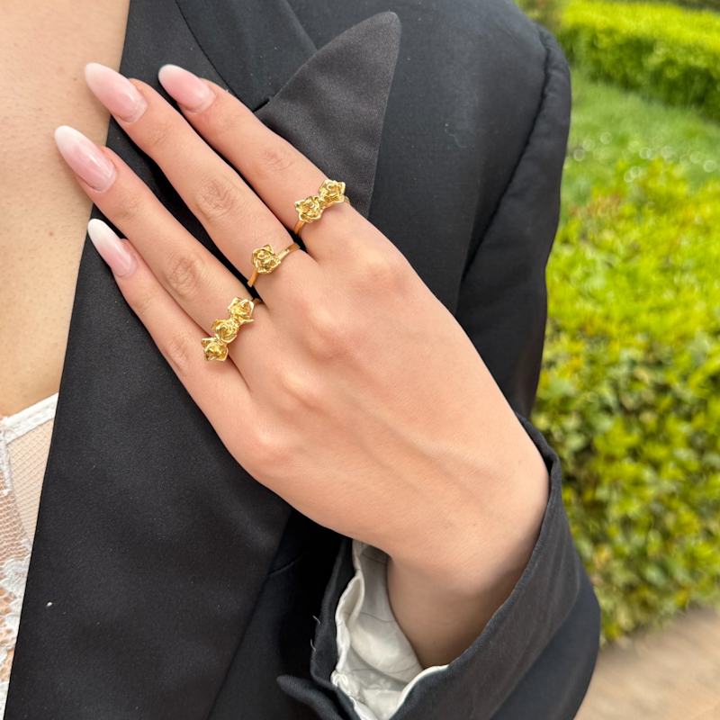 Thumbnail of Gold Vermeil Rose Solitaire Ring For Women – Single Flower Statement Jewel image