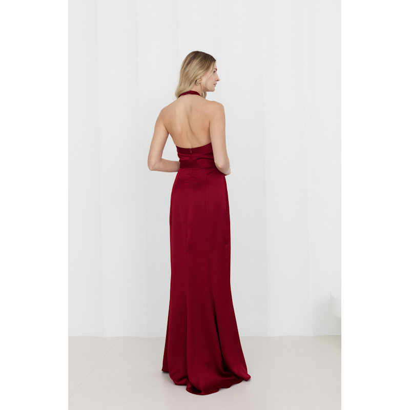 Gisel Red Halter Neck Long Evening Dress | UNDRESS | Wolf & Badger