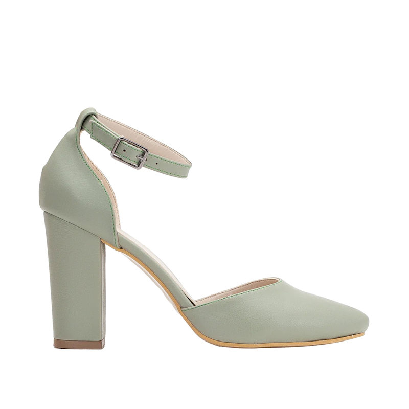 Eleanor Louise Low Block Heels Closed Toe Ivory Satin Low Heels