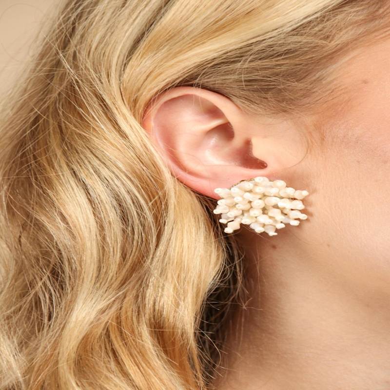 Thumbnail of Glass Bead Cluster Stud Silk Earrings image