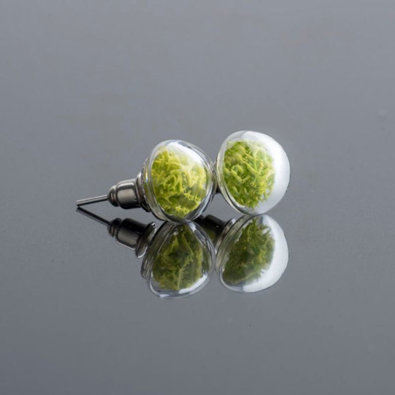 Thumbnail of Handmade Stud Earrings With Natural Neon Color Moss - Festival Jewelry image