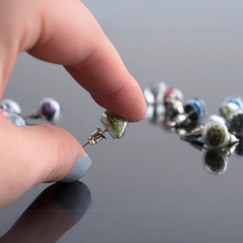 Thumbnail of Handmade Stud Earrings With Natural Neon Color Moss - Festival Jewelry image