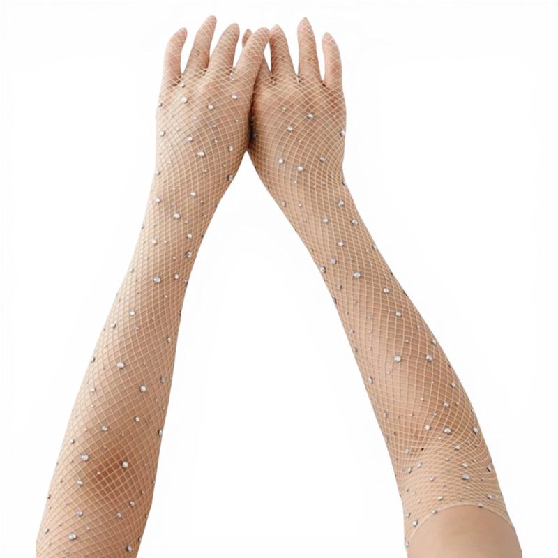 Thumbnail of Glitter Fishnet Opera Glove - Nude image