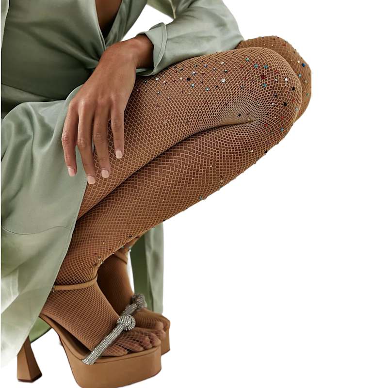 Glitterati Fishnet Tights Nude High Heel Jungle by Kathryn